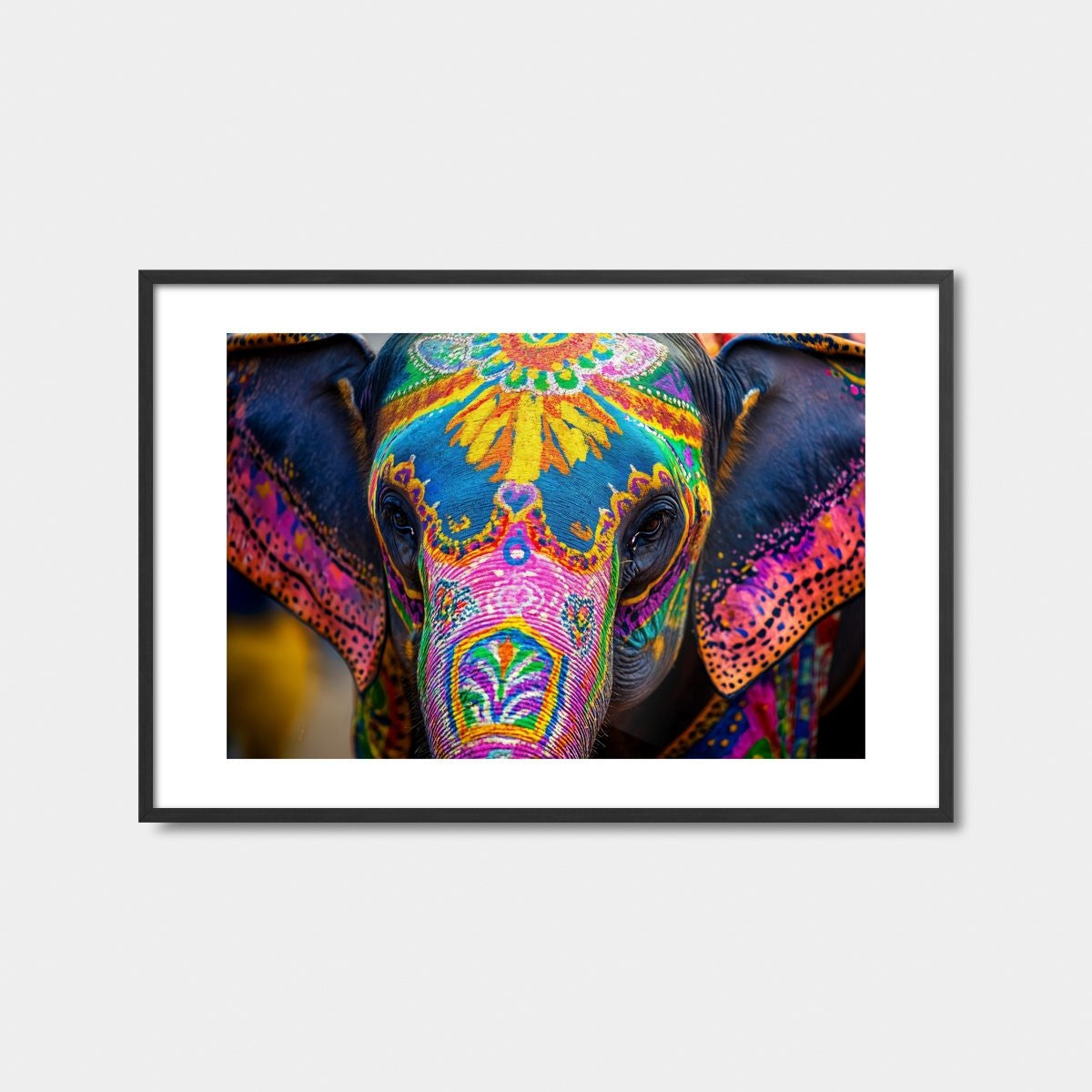 Painted Elephant Close Up Art Print Feature Image