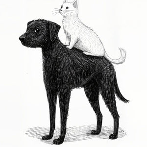 Cat On Dog Shoulder Art Print Close-up