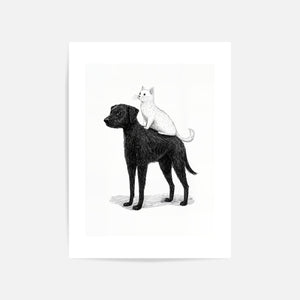 Cat On Dog Shoulder Art Print Unframed