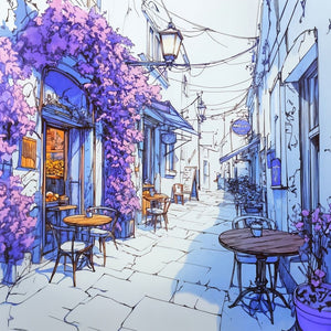 European Cafe Alley Art Print Close-up