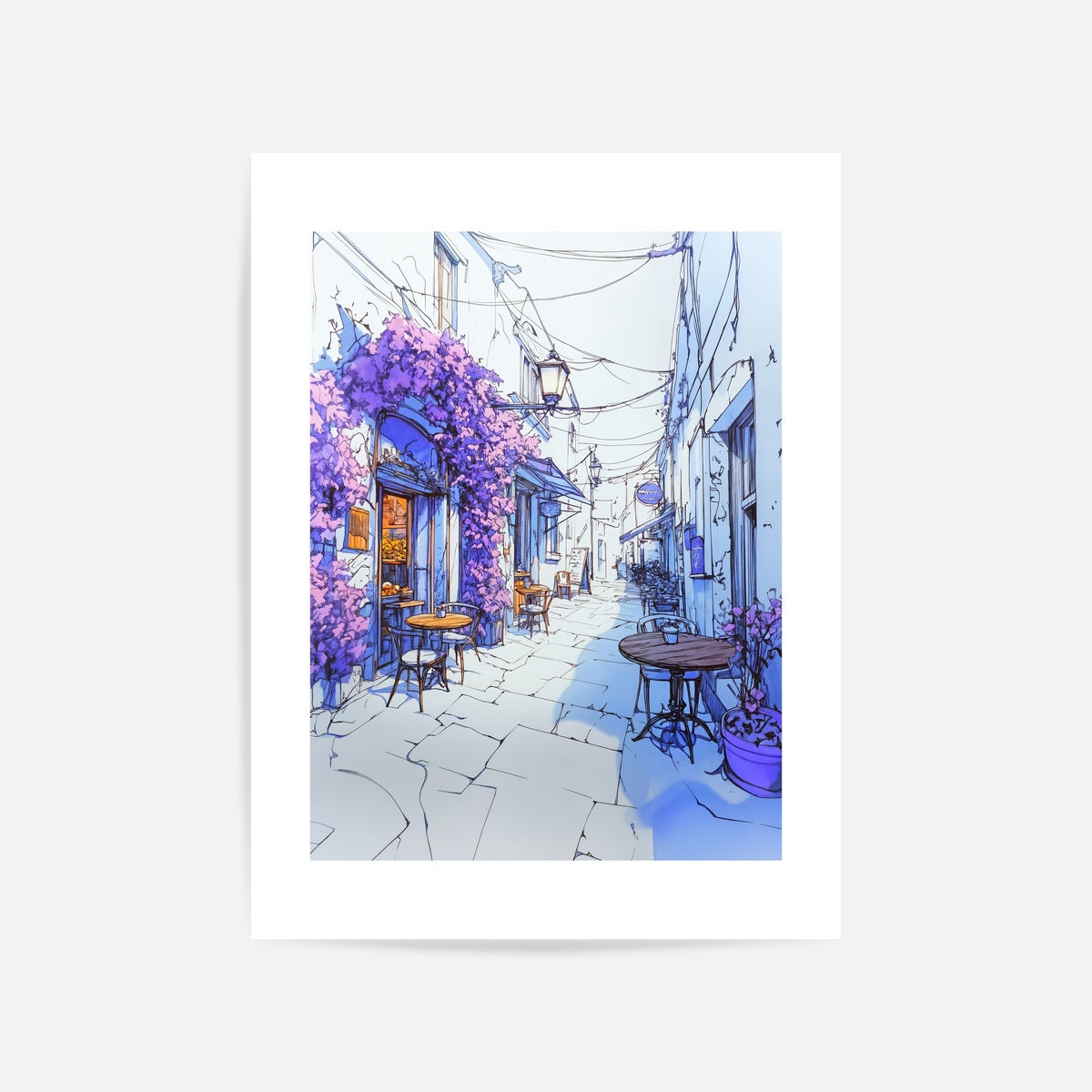 European Cafe Alley Art Print Unframed