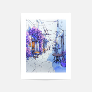 European Cafe Alley Art Print Unframed