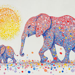 Mother And Baby Elephant Art Print Close-up