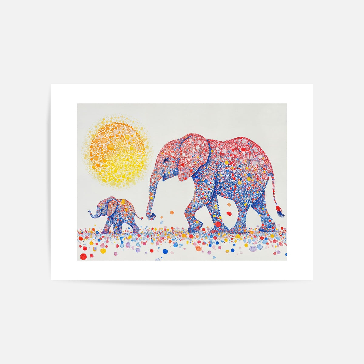 Mother And Baby Elephant Art Print Unframed