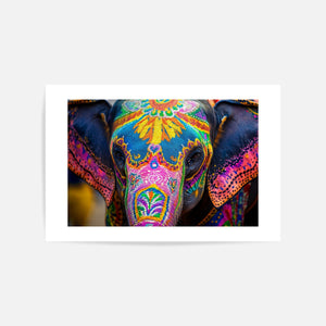 Painted Elephant Close Up Art Print Unframed