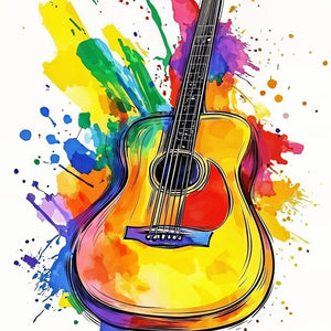 Rainbow Acoustic Guitar Art Print Close-up