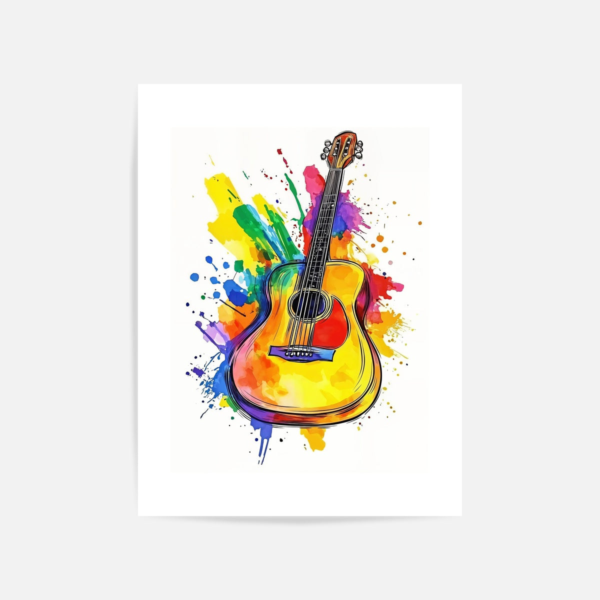 Rainbow Acoustic Guitar Art Print Unframed