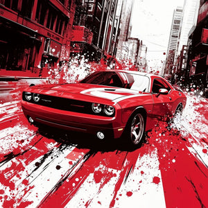 Red Challenger Cityscape Art Print Close-up