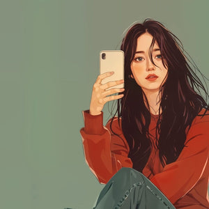 Red Sweater Girl Selfie Art Print Close-up