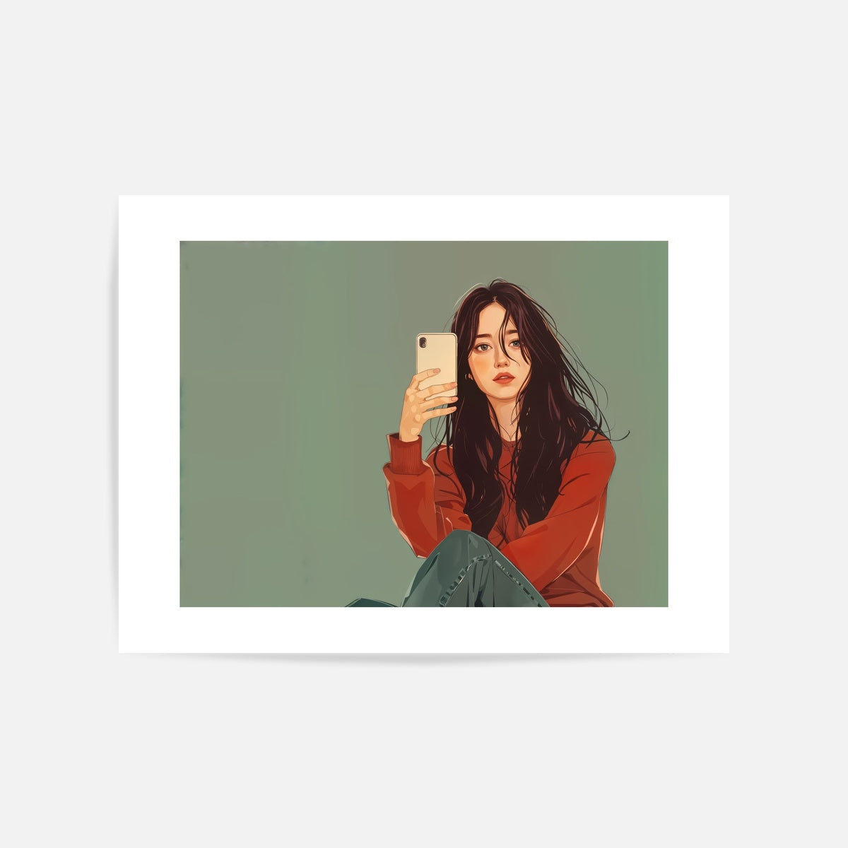 Red Sweater Girl Selfie Art Print Unframed