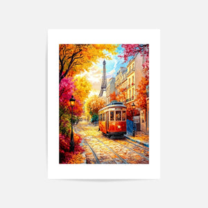 Vintage Parisian Tram Art Print Unframed